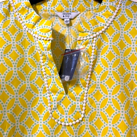 NWT Crown & Ivy Yellow & Mint Green Cotton Long Sleeve Tunic Top Medium & Large - Picture 1 of 7